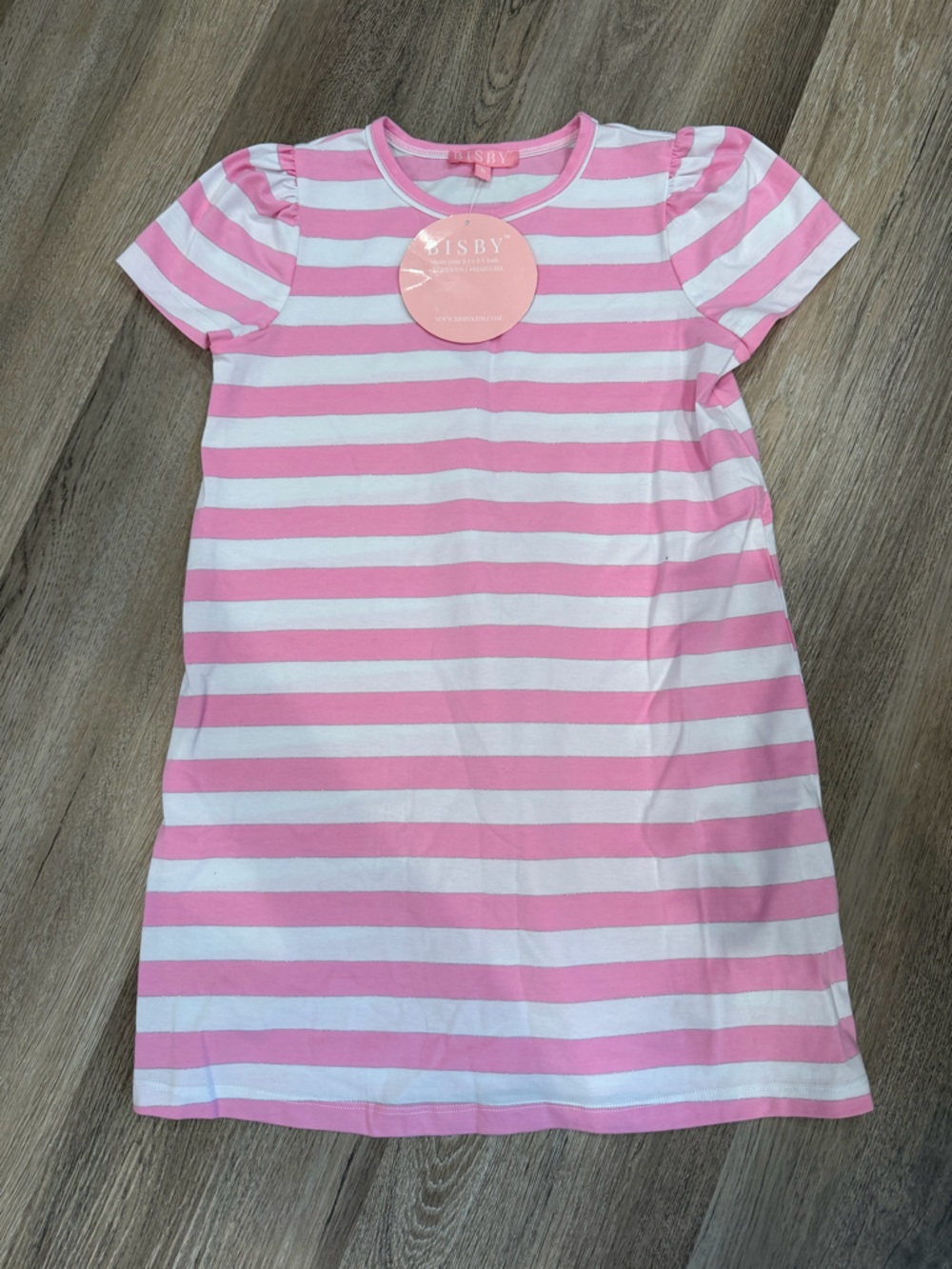 BISBY Pink & White Stripe Girls' Casual Dress